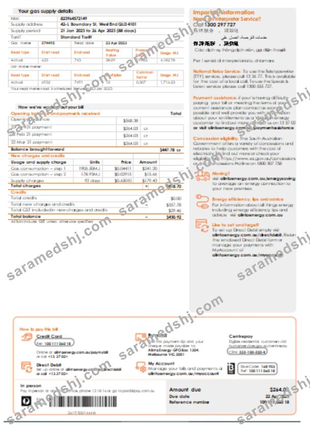 Alinta energy gas utility business bill, page 2, SCR